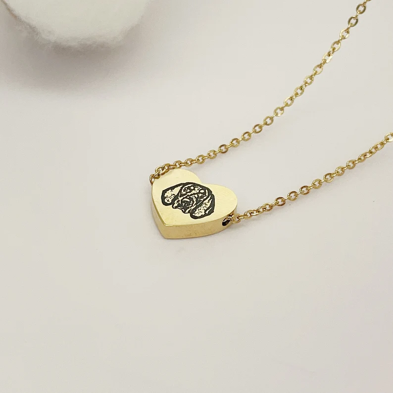 Personalized Heart Necklace, Pet   Gold Silver