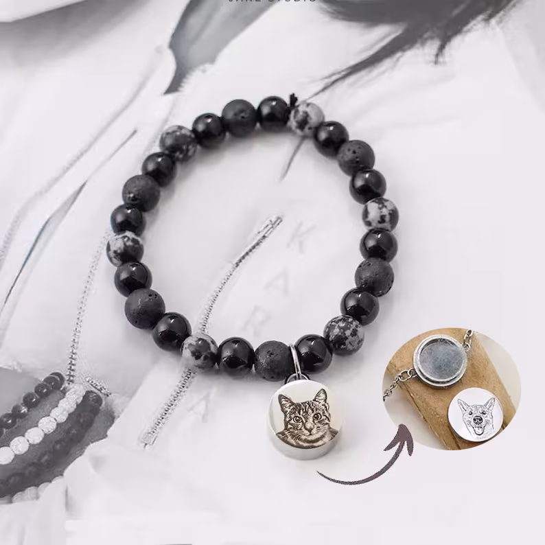 Custom Pet Hair Bracelet, Obsidian Bracelet, Black Gem