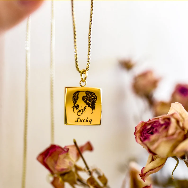 Pet Portrait Necklace, Dog Memorial
