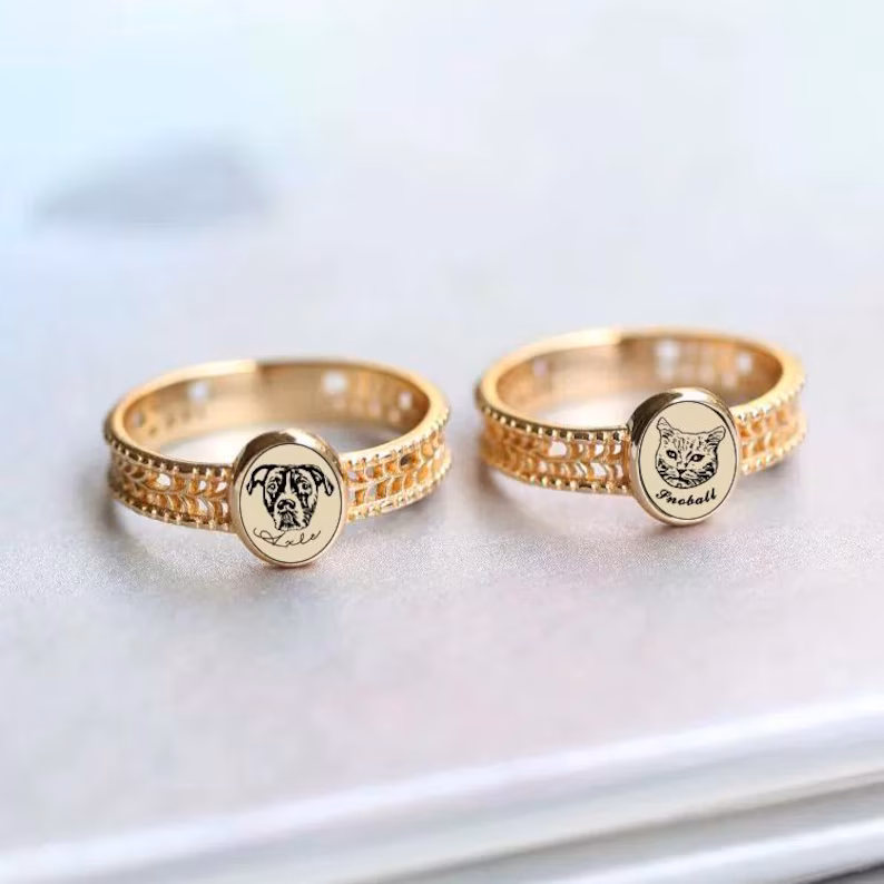 2 Pieces Custom Paw Print Ring