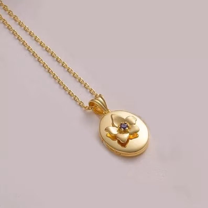 Birth Flower Necklace, Pet Keepsake Necklace Gold Jewelry